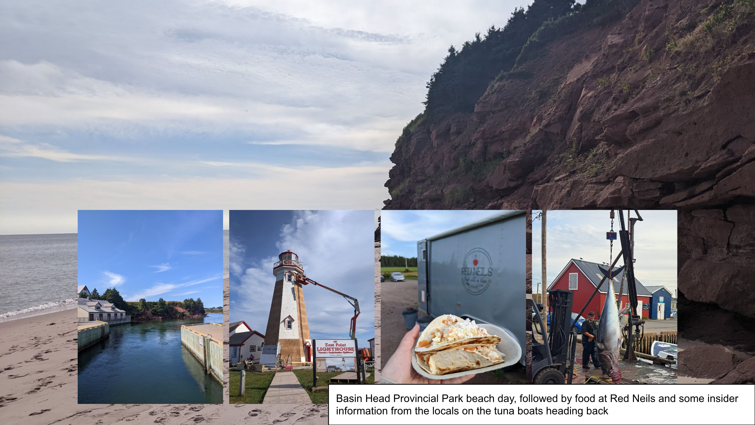 Basin Head Provincial Park beach day, followed by food at Red Neils and some insider information from the locals on the tuna boats heading back